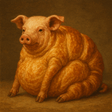 a painting of a pig with a croissant shaped body
