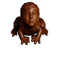 a chocolate frog with a woman 's face on it 's back