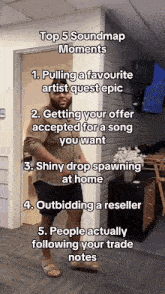 a man is standing in a doorway with the words top 5 soundmap moments