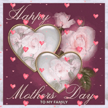 a happy mother 's day card with two hearts and roses