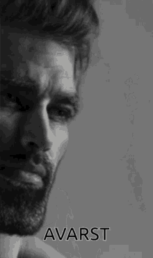 a black and white photo of a man with a beard and the word avarst above him