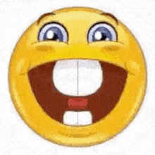 a smiley face with a big smile and a big mouth is laughing .