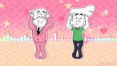 a couple of cartoon characters standing next to each other with the name enzo trash on the bottom right