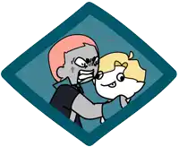 a cartoon of a man with a cross tattoo on his face