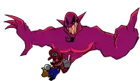 a cartoon drawing of mario and a monster