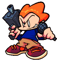 a cartoon character with a gun and a microphone