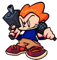a cartoon character with a gun and a microphone