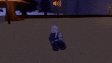 a skeleton is sitting on the ground in a video game with trees in the background .