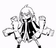 a black and white drawing of a girl with a lot of arms .