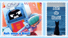 a picture of a robot and a picture of a cat with the name ash de basti