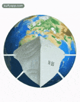 a globe with a mask on it that says n95 on it