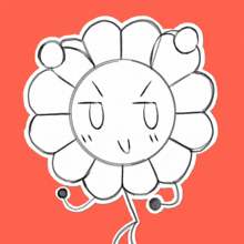 a black and white drawing of a flower with a face