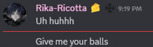 a screenshot of a chat with rika ricotta