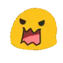 a yellow smiley face with black eyes and a red mouth is screaming .