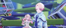 a man and a woman are standing next to each other in a video game