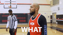 a man in a basketball uniform says what