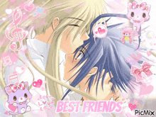 a picture of a boy and girl kissing with the words best friends written on the bottom