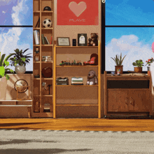 a room with a sign that says plave