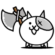 a cartoon cat is holding a large axe in its mouth .