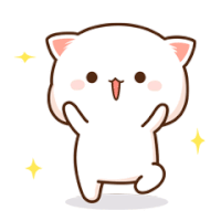 a cartoon cat is standing on its hind legs with its paw up and smiling .