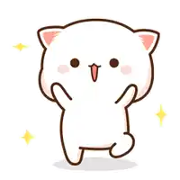 a cartoon cat is standing on its hind legs with its paw up and smiling .