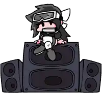 a cartoon character sitting on top of a speaker box