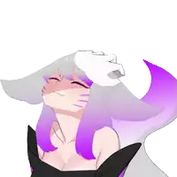 a drawing of a girl with purple hair covering her eyes with her hand