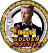 a picture of a man in a tuxedo with a bunny holding a heart and the words golden positive