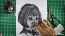 a black and white drawing of a girl is made in animatica