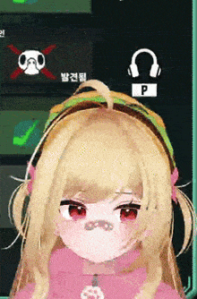 a girl with blonde hair and red eyes is wearing headphones and a headband ..