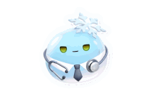 a cartoon character wearing a stethoscope and tie with a snowflake on his head