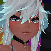 a close up of a cartoon character 's face with white hair