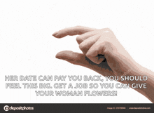 a woman 's hand is holding something small with a caption that says her date can pay you back