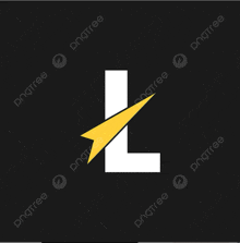 a white letter l with a yellow lightning bolt on it