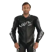 a man wearing a black april moto leather jacket