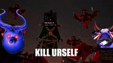 a poster with evil almz on it and the words kill urself on the bottom