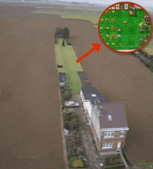 an aerial view of a house surrounded by a field with an arrow pointing to a plants vs zombies game