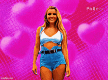 a picture of a woman with a pink background and the word pollo on it