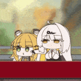 a cartoon of a girl with white hair and a yellow haired girl standing next to each other