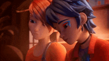 a couple of cartoon characters with blue hair and red hair