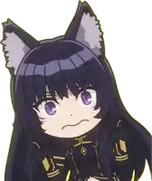 a cartoon drawing of a girl with purple eyes and cat ears