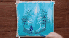 a painting of trees on a blue background
