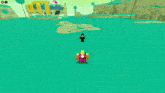 a purple and yellow cartoon character is being punched by a yellow character in a video game