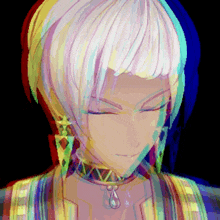 a painting of a man with white hair and a necklace