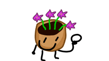 a cartoon drawing of a potted plant with purple flowers