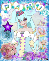 a picture of a girl with flowers and the word pano on it