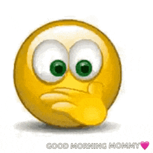 a cartoon smiley face is holding a red heart in its hand and saying good morning mommy .