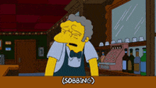 a cartoon character is standing behind a bar with the word sobbing on the bottom
