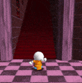 a cartoon character is walking down a set of stairs
