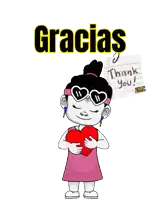 a cartoon girl is holding a heart and a thank you note